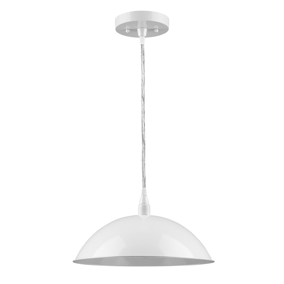 White Metal Hanging Light with Dome Shade