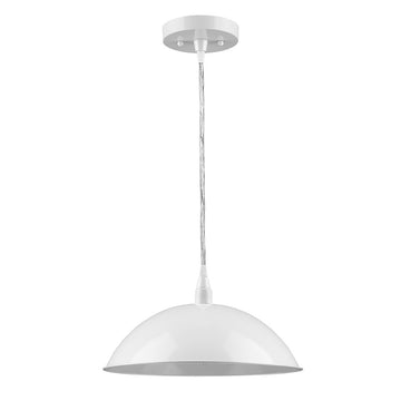 White Metal Hanging Light with Dome Shade