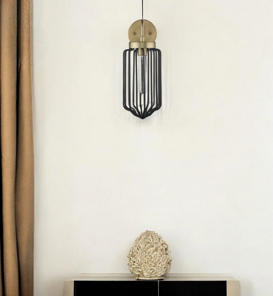 Gold and Black Metal Cage Wall Sconce