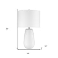 28" White Glass Table Lamp With White Drum Shade