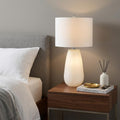 28" White Glass Table Lamp With White Drum Shade