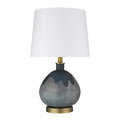 22" Teal Blue Concrete Gourd Table Lamp With Cream Empire Shade