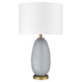 29" Light Gray Glass Table Lamp With White Drum Shade