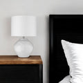 26" White Ceramic Table Lamp With White Drum Shade