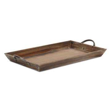 19" Brown Wood Handmade Serving Tray With Handles