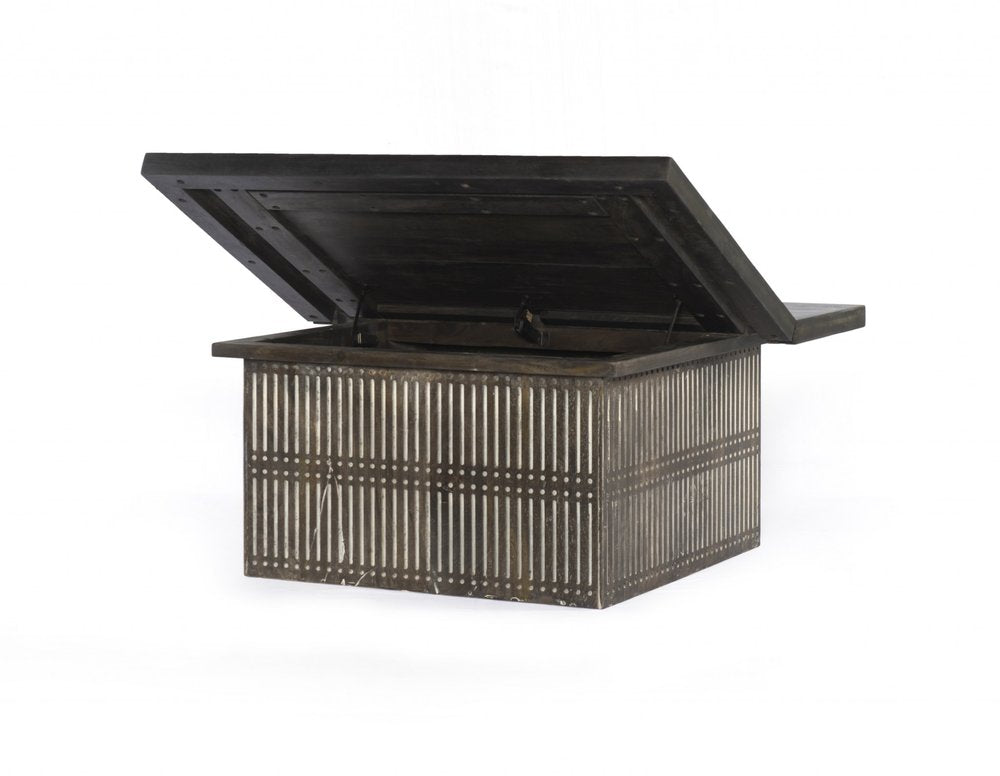 40" Brown Solid Wood Lift Top Pedestal Coffee Table