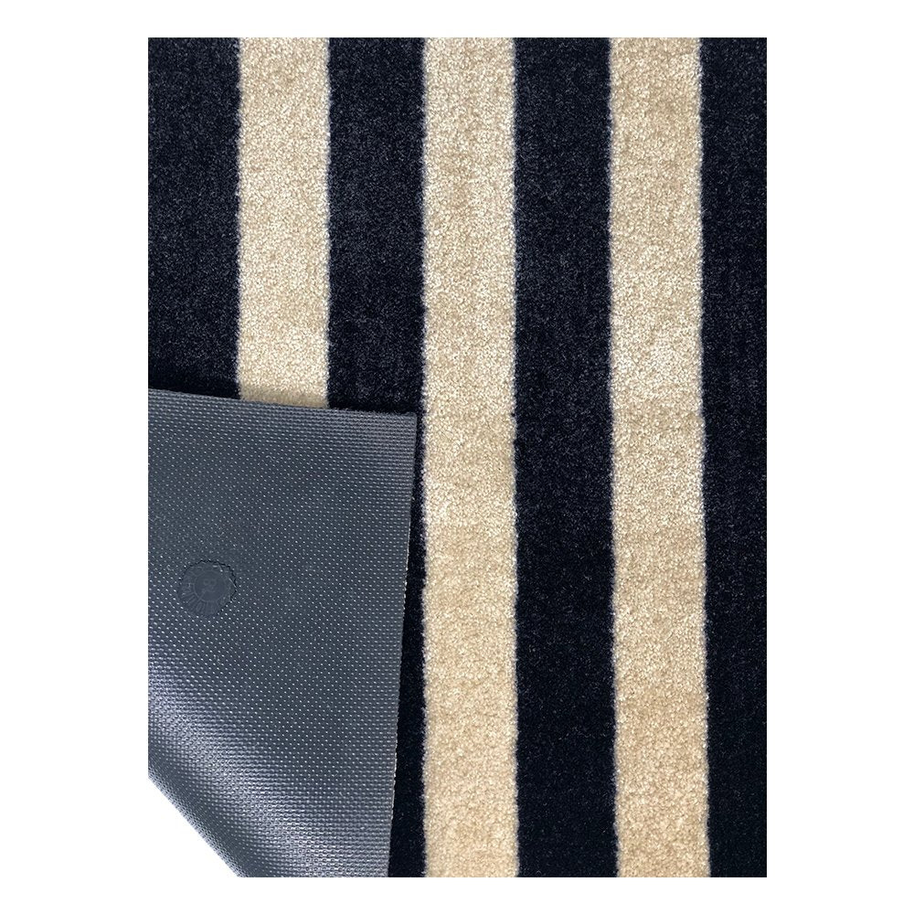 2' X 4' Black and Tan Wide Stripe Washable Floor Mat