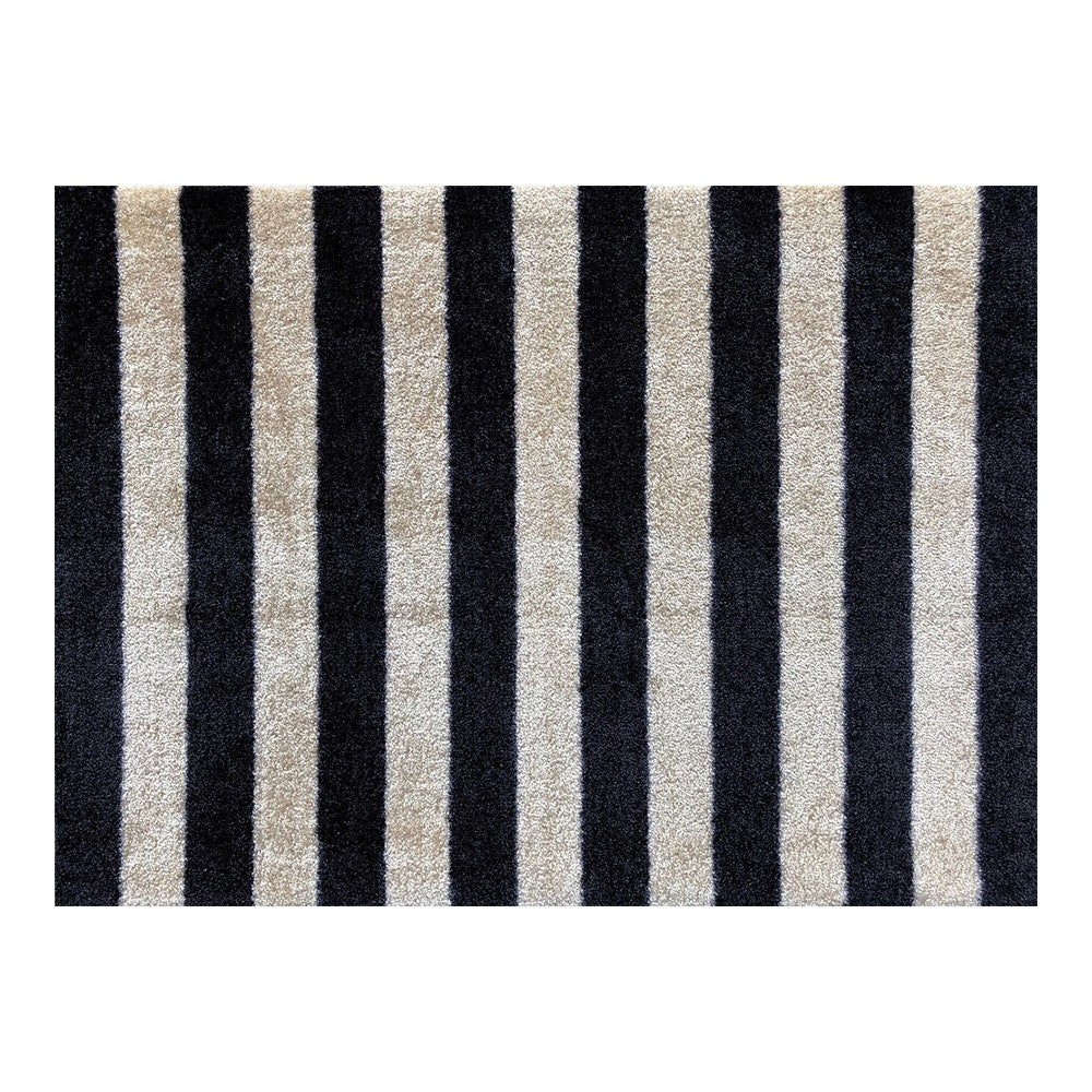 2' X 3' Black and Tan Wide Stripe Washable Floor Mat