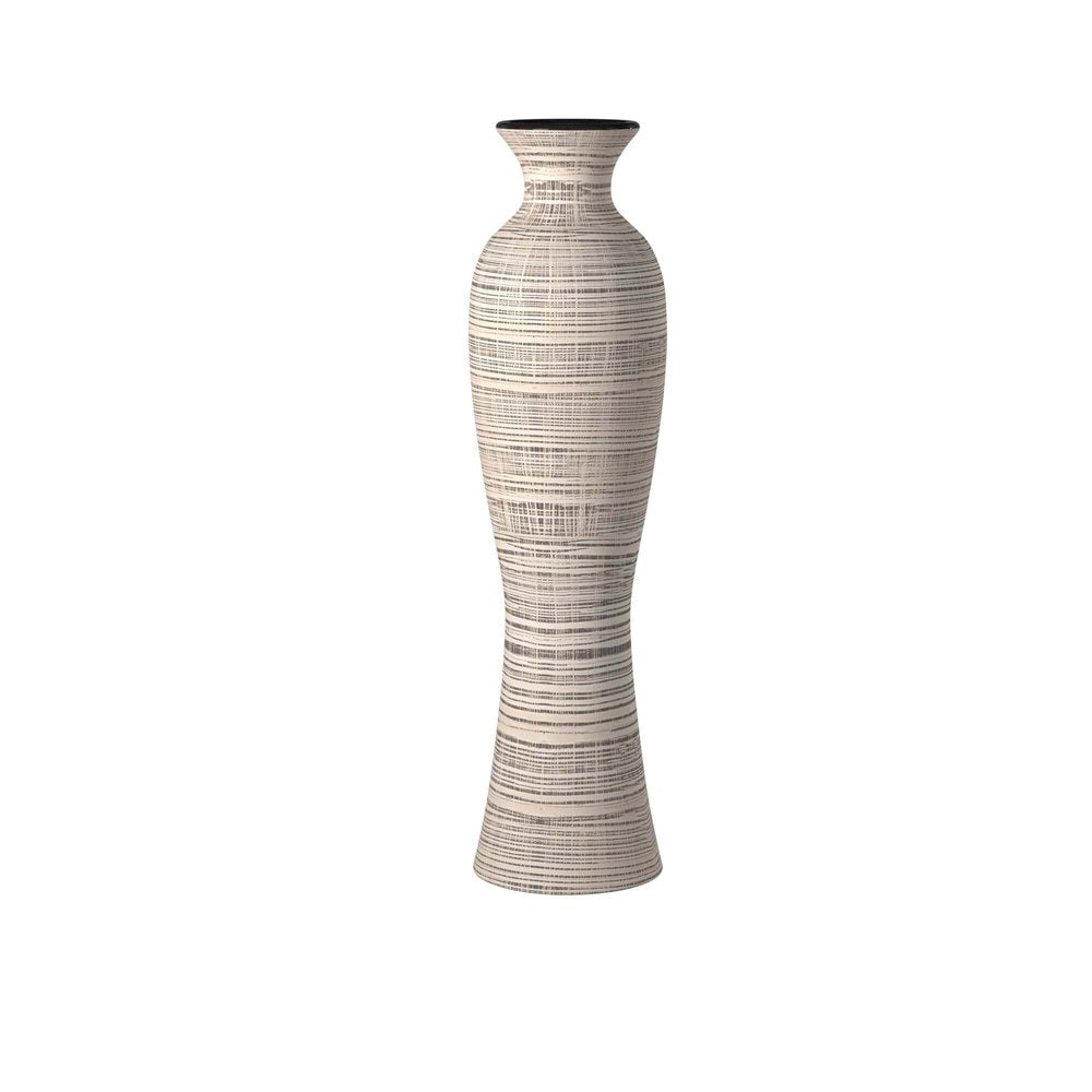31" Beige And Brown Striped Bud Ceramic Floor Vase