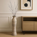 31" Beige And Brown Striped Bud Ceramic Floor Vase
