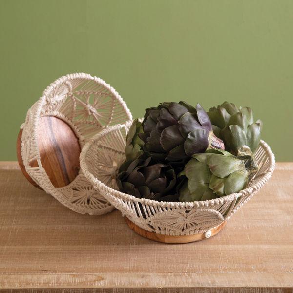 Wood Macrame Bowl Set