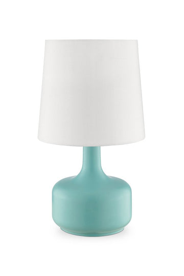 17" White Metal Bedside Table Lamp With Off-White Shade