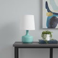 17" White Metal Bedside Table Lamp With Off-White Shade