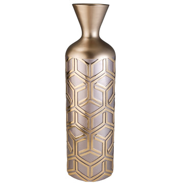 22" Rose Gold Geometric Cylinder Polyresin Floor Vase