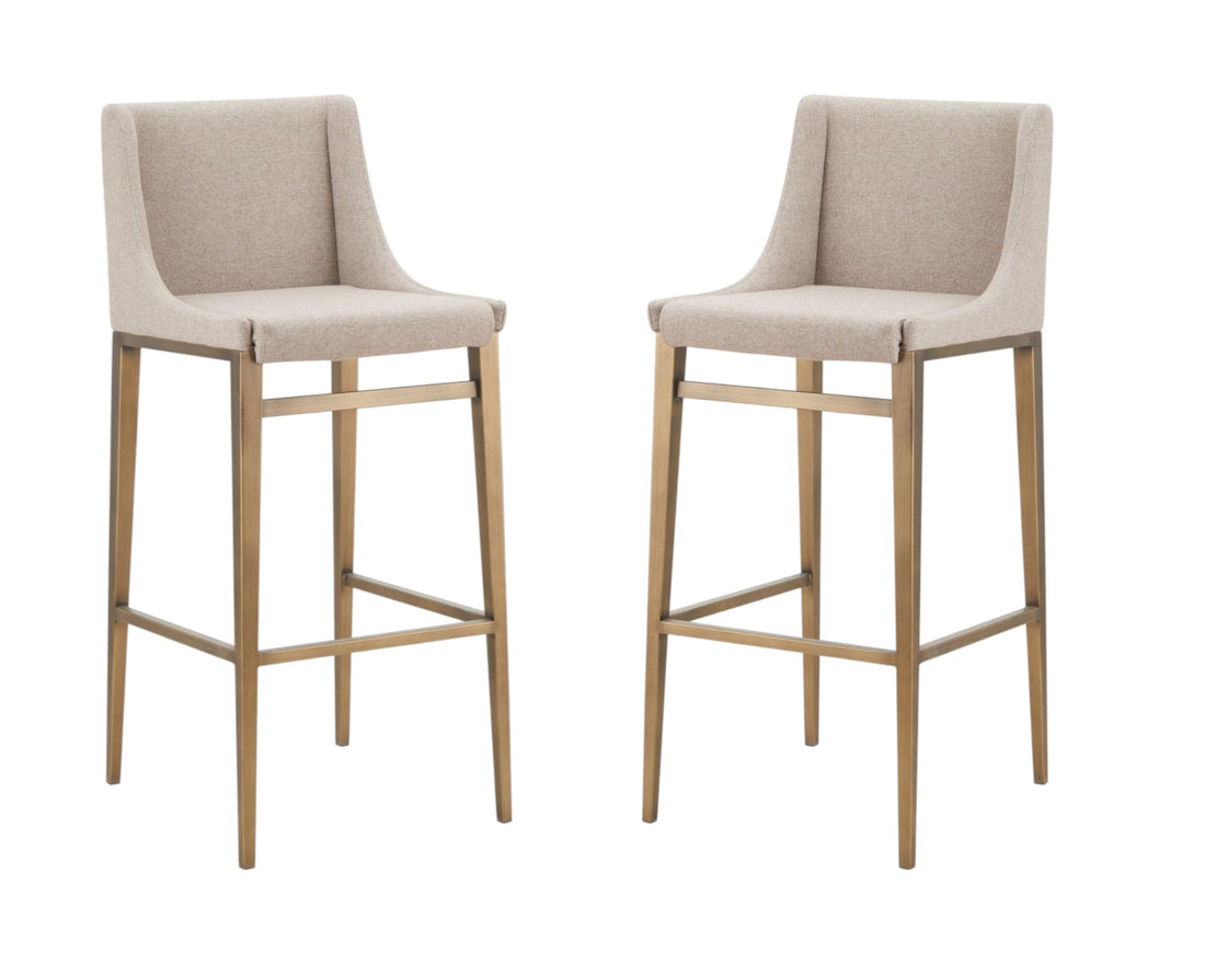 Set of Two 31" Beige And Gold Stainless Steel Bar Height Bar Chairs