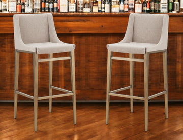 Set of Two 31" Beige And Gold Stainless Steel Bar Height Bar Chairs