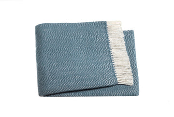 Aqua Blue and White Dreamy Soft Herringbone Throw Blanket