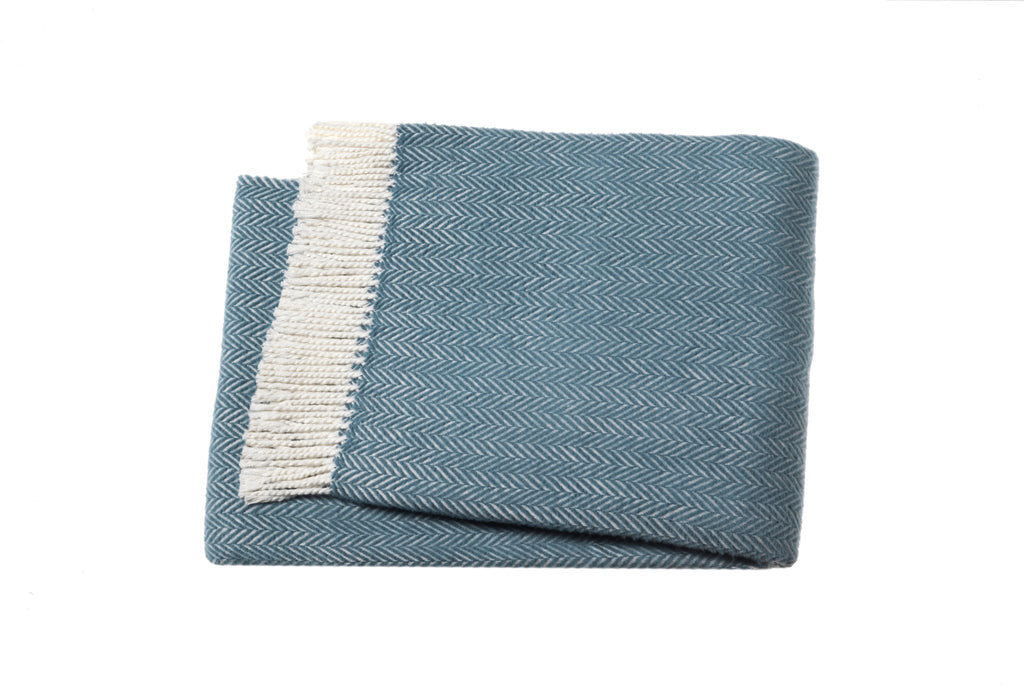 Aqua Blue and White Dreamy Soft Herringbone Throw Blanket