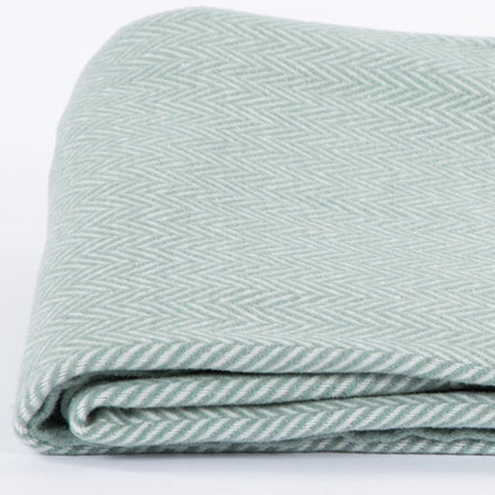 55" X 70" Sage and Ivory Woven Cotton Herringbone Plush Throw Blanket