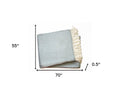 70" X 55" Sky Blue And White Cotton Blend Woven Herringbone Plush Throw Blanket with Tassels