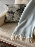 70" X 55" Sky Blue And White Cotton Blend Woven Herringbone Plush Throw Blanket with Tassels