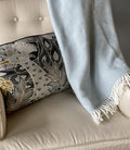 70" X 55" Sky Blue And White Cotton Blend Woven Herringbone Plush Throw Blanket with Tassels