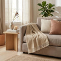 70" X 55" Copper And White Cotton Blend Woven Herringbone Plush Throw Blanket with Tassels