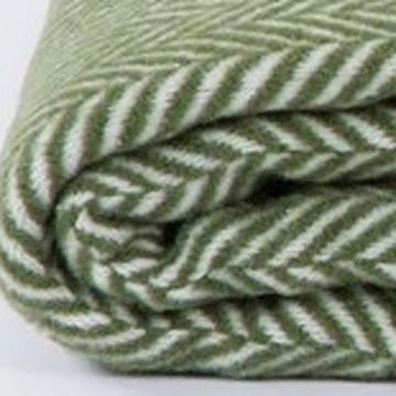55" X 70" Moss Green And White Cotton Blend Woven Herringbone Plush Throw Blanket with Tassels
