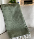 55" X 70" Moss Green And White Cotton Blend Woven Herringbone Plush Throw Blanket with Tassels