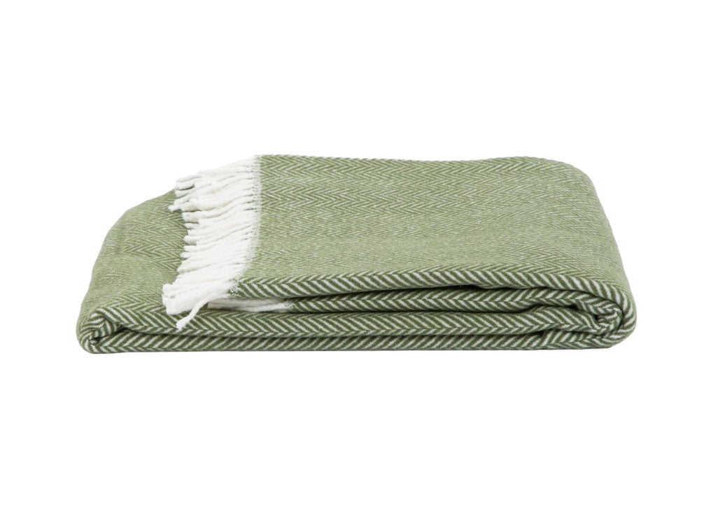 Moss Green and White Dreamy Soft Herringbone Throw Blanket