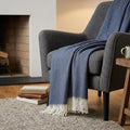50" X 60" Navy Blue And White Woven Herringbone Plush Throw Blanket