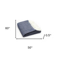 50" X 60" Navy Blue And White Woven Herringbone Plush Throw Blanket