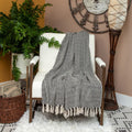 52" X 67" Black And Beige Geometric Diamond Throw Blanket with Tassels