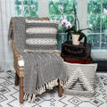 52" X 67" Black And Beige Geometric Diamond Throw Blanket with Tassels