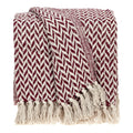 52" X 67" Burgundy And Ivory Cotton Woven Herringbone Throw Blanket with Tassels