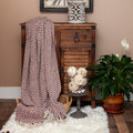 52" X 67" Burgundy And Ivory Cotton Woven Herringbone Throw Blanket with Tassels