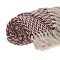 52" X 67" Burgundy And Ivory Cotton Woven Herringbone Throw Blanket with Tassels