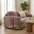 52" X 67" Burgundy And Ivory Cotton Woven Herringbone Throw Blanket with Tassels