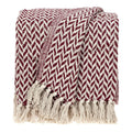 52" X 67" Burgundy And Ivory Cotton Woven Herringbone Throw Blanket with Tassels