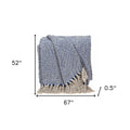 Blue and Beige Woven Handloom Throw with Tassels