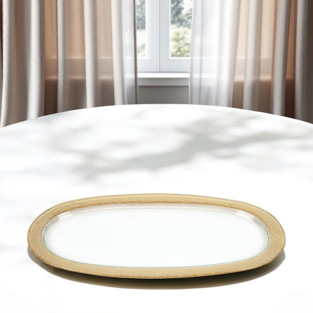 16" Gold Oval Glass Handmade Serving Tray