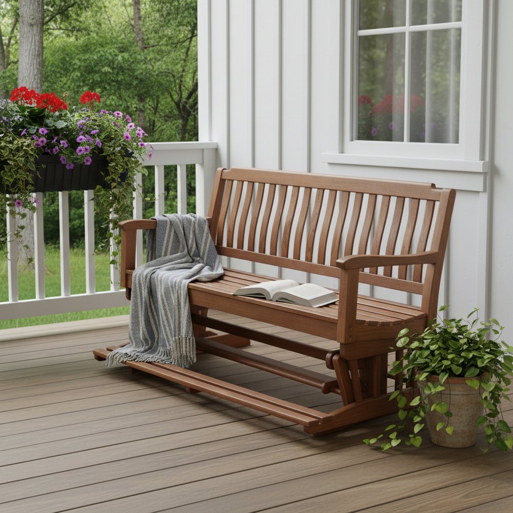 60" Brown Solid Teak Outdoor Glider Bench
