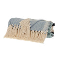 50" X 60" Blue and Ivory Woven Cotton Striped Throw Blanket with Tassels