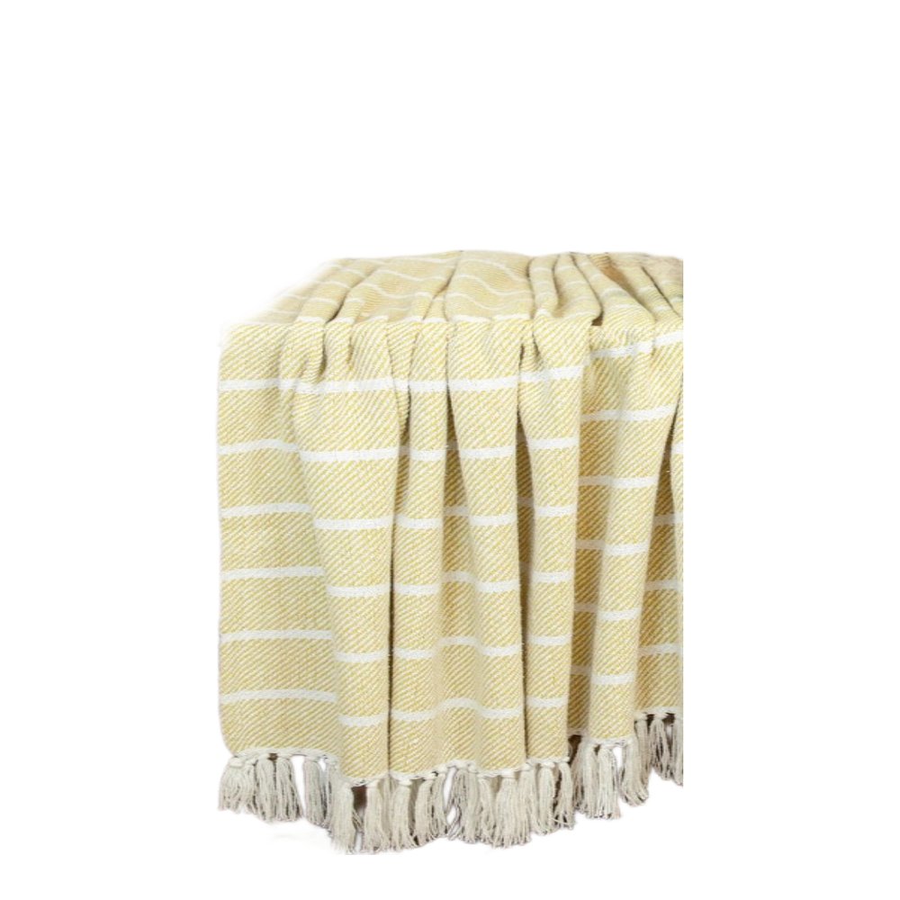 50" X 60" White And Yellow Striped Cotton Woven Throw Blanket