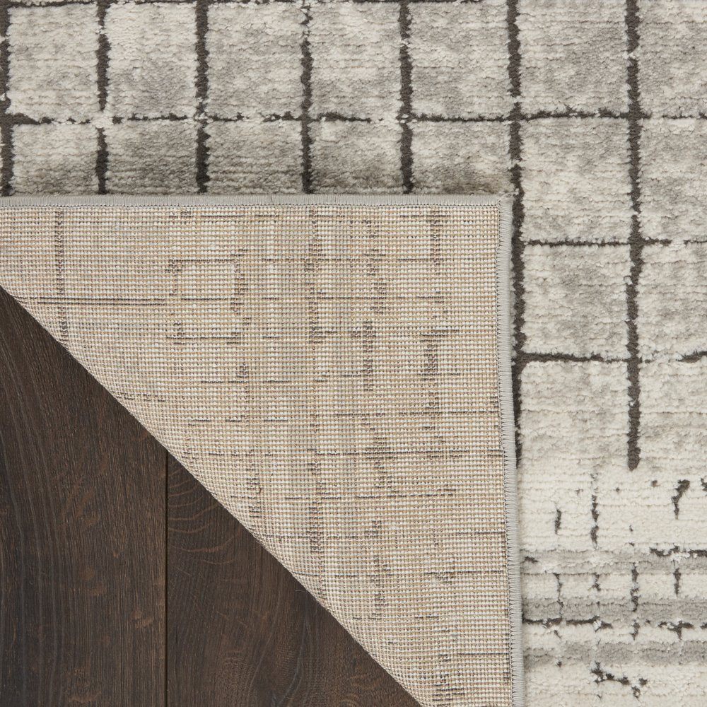 2' X 4' Ivory And Grey Abstract Power Loom Distressed Non Skid Area Rug