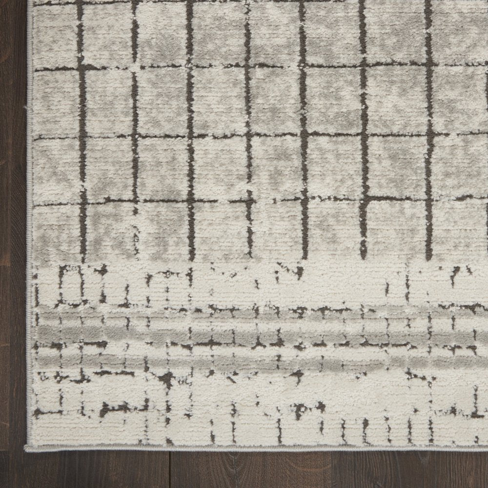 2' X 4' Ivory And Grey Abstract Power Loom Distressed Non Skid Area Rug