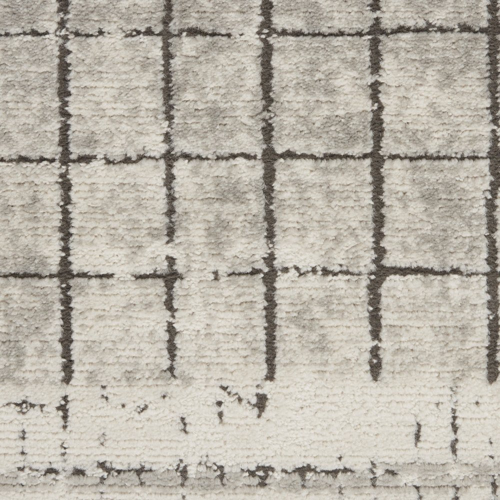 2' X 4' Ivory And Grey Abstract Power Loom Distressed Non Skid Area Rug