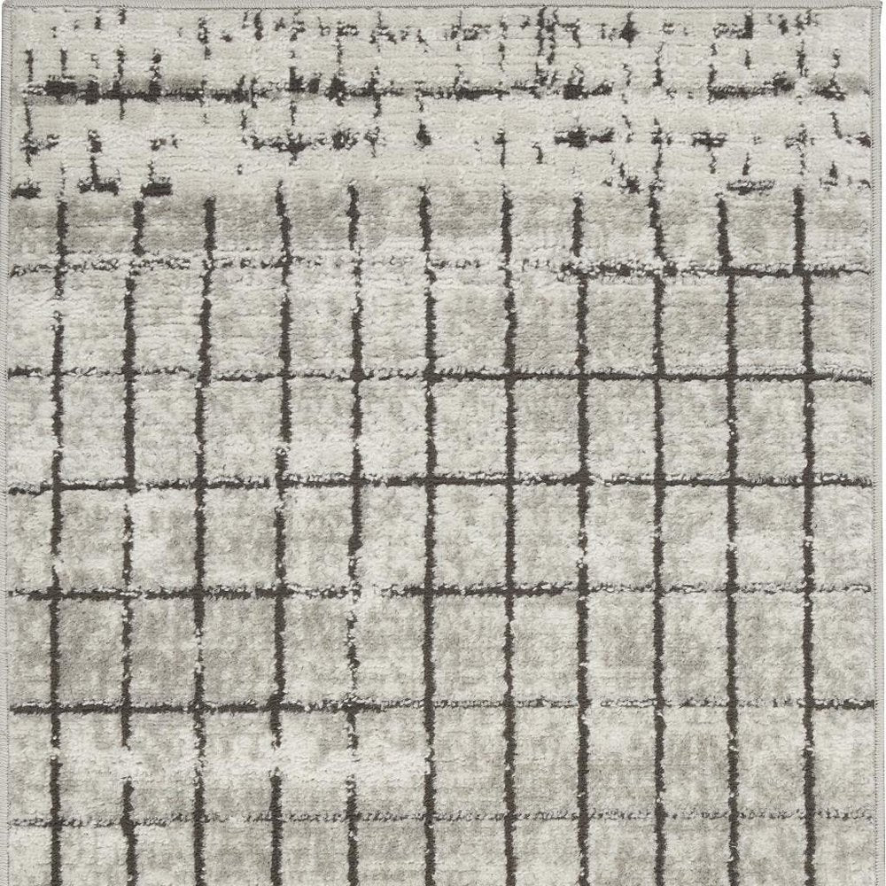 2' X 4' Ivory And Grey Abstract Power Loom Distressed Non Skid Area Rug