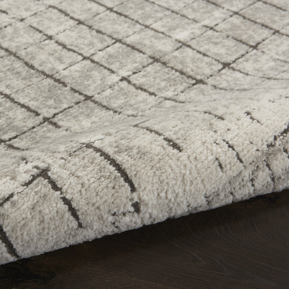 2' X 4' Ivory And Grey Abstract Power Loom Distressed Non Skid Area Rug