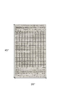 2' X 4' Ivory And Grey Abstract Power Loom Distressed Non Skid Area Rug